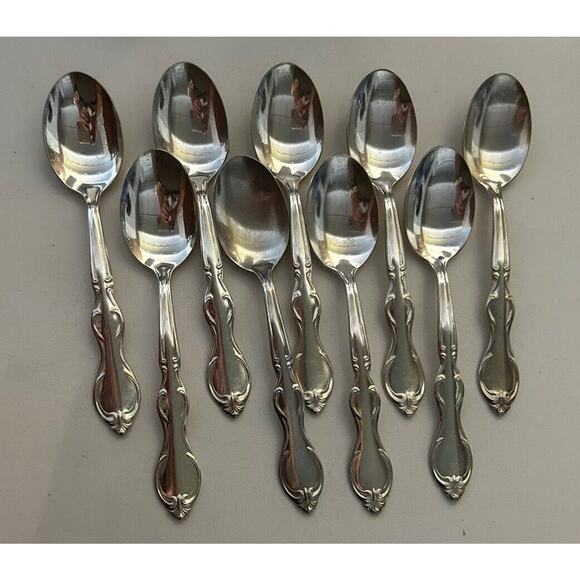 Vintage Victor S. Co A1+ Lot 8 + 1 Teaspoons 6 1/4 Silverplate Scalloped Edge - Picture 2 of 6